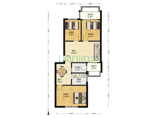 永兴小区 3室2厅1卫 83平方