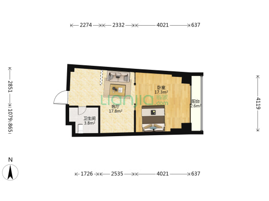 雍景湾南苑 1室1厅1卫 61平方