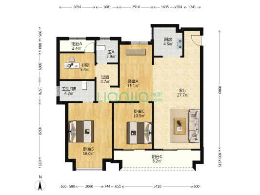阳光城翡丽瑞府 4室1厅2卫 126平方