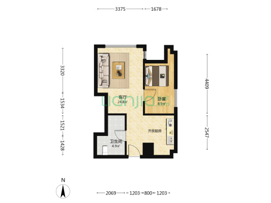 长河中心 1室1厅1卫 63平方