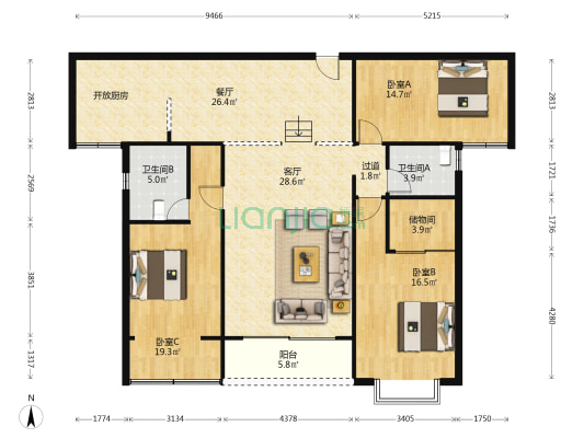 司法局集资楼 3室2厅2卫 151平方