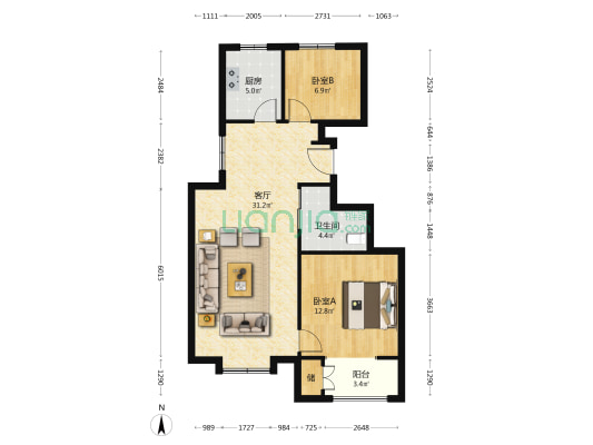 馨韵华庭 2室1厅1卫 96平方