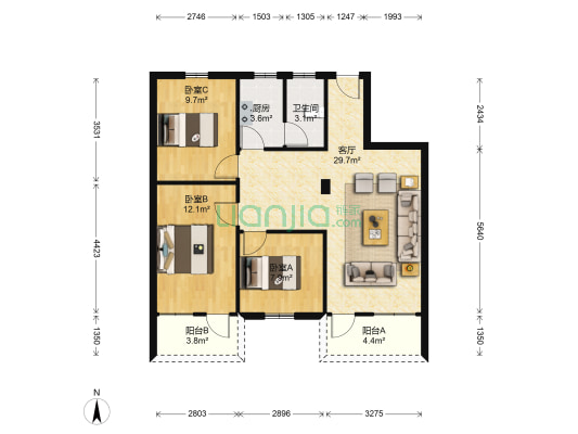 桂园楼小区 3室1厅1卫 92平方