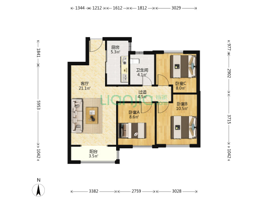 金地成宁府 3室1厅1卫 96平方