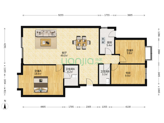 北郡 3室1厅2卫 128平方