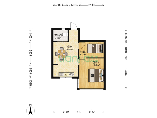 惠龙新村F区276-325号 2室1厅1卫 45平方