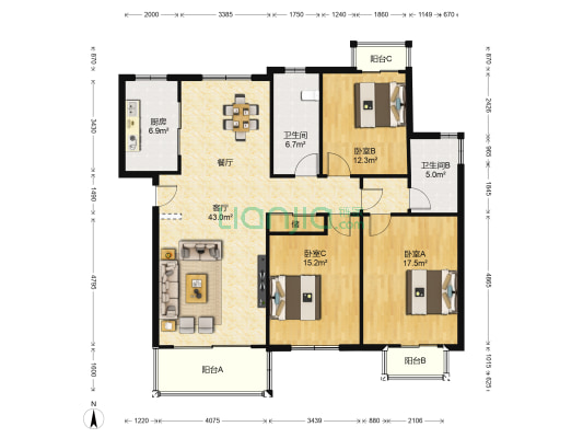 天润园南区 3室1厅2卫 139平方