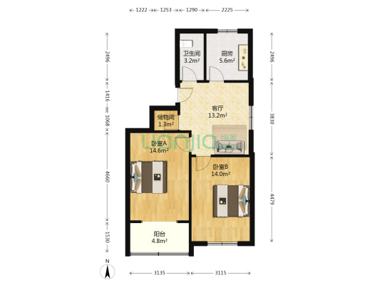 荣事达小区 2室1厅1卫 75平方