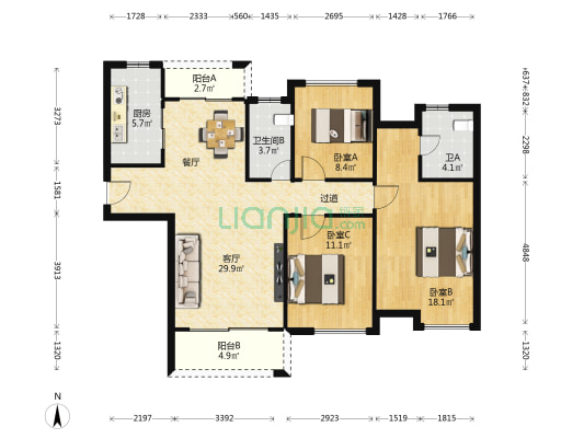 橘子郡 3室1厅2卫 106平方