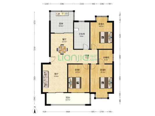 红星学府 3室2厅1卫 129平方