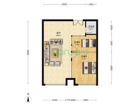 紫阳明珠 2室1厅1卫 94平方