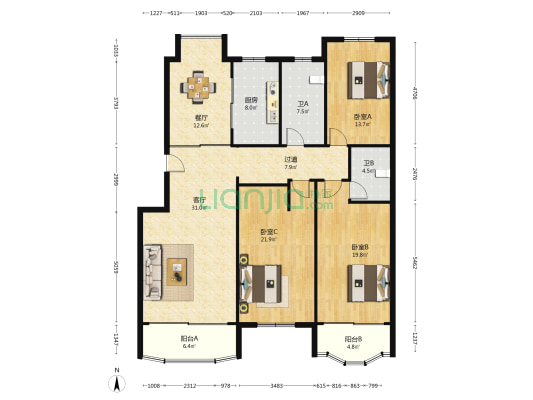希望豪园 3室2厅2卫 163平方