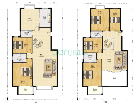 范阳路一梯两户洋房大跃层精装修带车库和地下室税费低-户型图