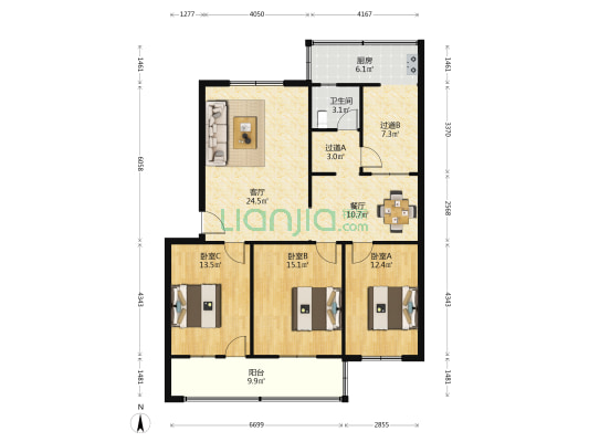 经一路五号院 3室2厅1卫 118平方
