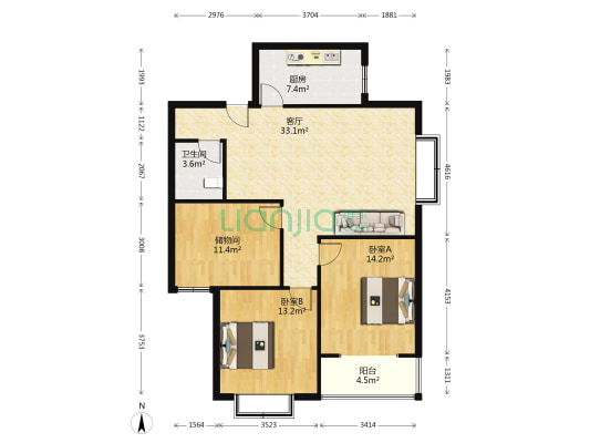 华峪东区小井峪C区 2室1厅1卫 115平方