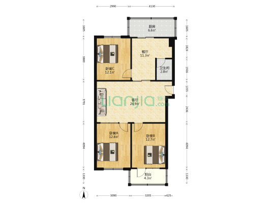 长风宿舍小区 3室2厅1卫 98平方
