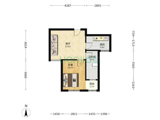 观潮西园 1室1厅1卫 54平方