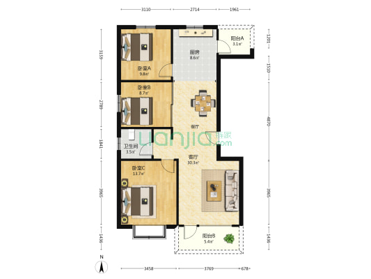 盛泰首府 3室1厅1卫 112平方