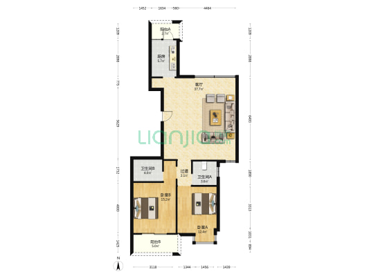 望湖锦园 2室1厅2卫 108平方