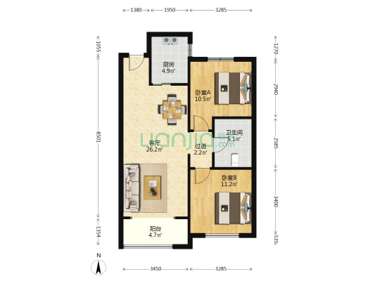 绿地IFC中央公馆B8区 2室1厅1卫 92平方