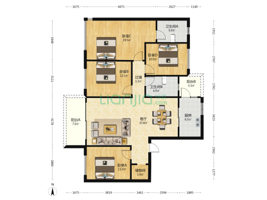 四季贵州·椿棠府 4室1厅2卫 145平方