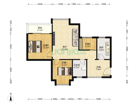 渝铁家苑 3室1厅1卫 85平方