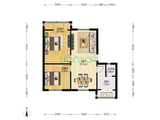 十二桥路34号 2室1厅1卫 66平方