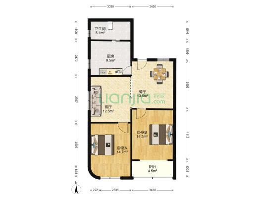 鼎隆大厦 2室2厅1卫 108平方