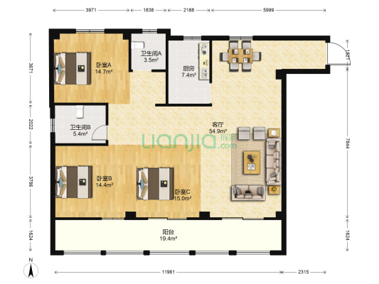 鸿达中央广场 3室1厅2卫 179平方