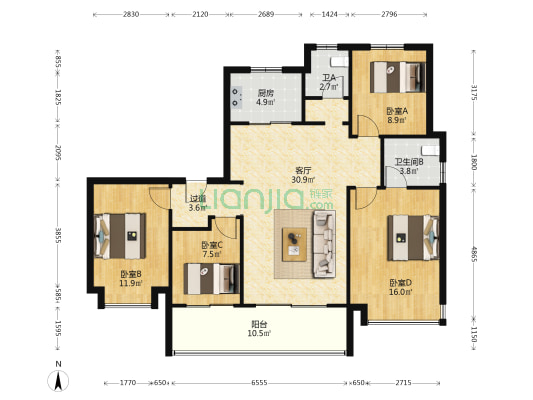 三盛汝悦华庭 4室1厅2卫 142平方