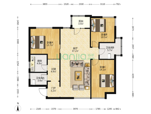 海天尚景园 3室1厅2卫 146平方
