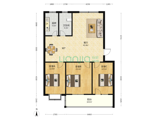 乐园新居B区 3室1厅1卫 120平方