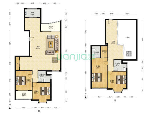 银座广场 4室1厅3卫 223平方