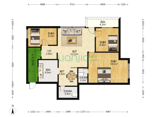 文联花园 3室2厅2卫 100平方