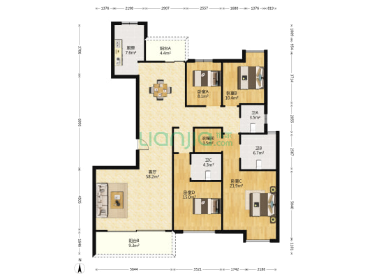 爱家名邸 4室1厅3卫 193平方