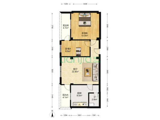 荣华楼 2室1厅1卫 74平方
