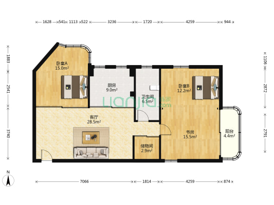 龙口花苑 3室1厅1卫 113平方