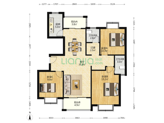江桥佳苑二期 3室1厅2卫 124平方