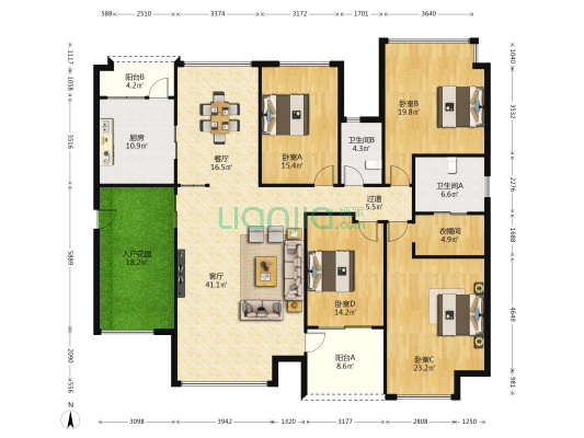 香山人家 4室2厅2卫 187平方