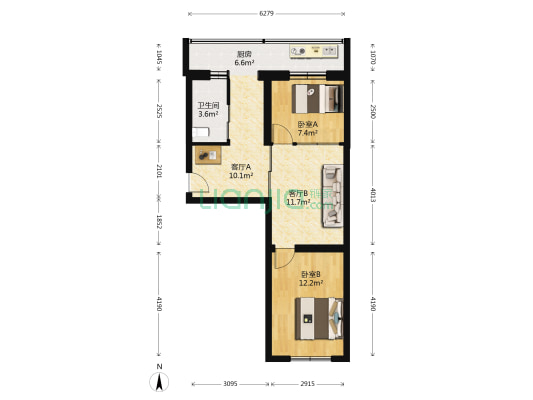 体院北小区 2室2厅1卫 66平方