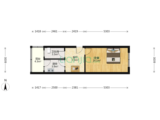 电业宿舍楼 1室1厅1卫 48平方