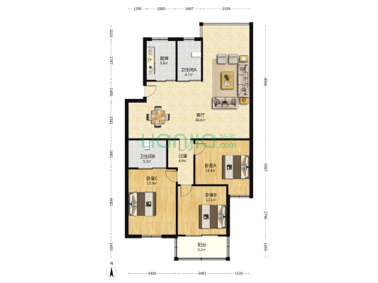 湖滨花苑 3室1厅2卫 142平方
