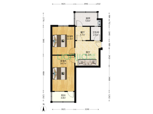 皮毛厂家属院 2室2厅1卫 70平方