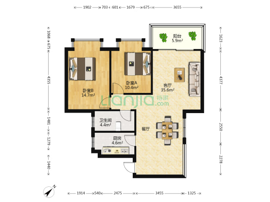 兆南和园南区 2室1厅1卫 86平方