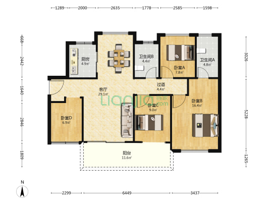 奥园誉博府 4室1厅2卫 117平方