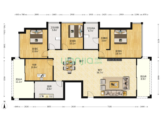 金凤尚品苑 4室1厅2卫 173平方