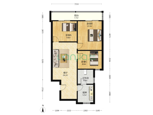 大水井 3室1厅1卫 84平方