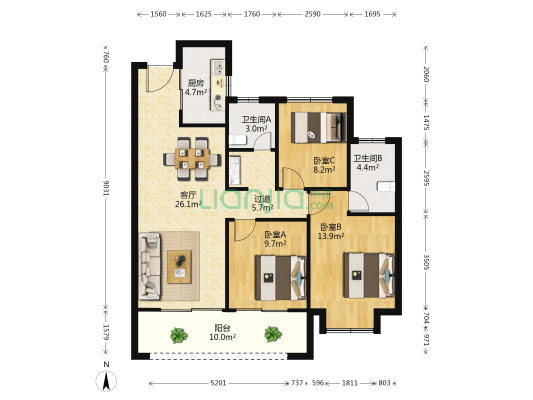 雅居乐经典小三房 开发商精装 适合居住 环境优美-户型图