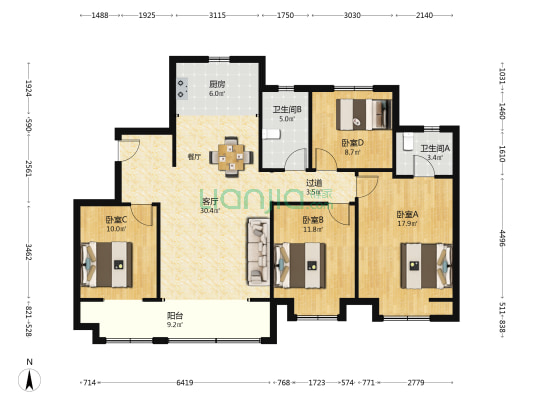 世茂云图 4室1厅2卫 143平方
