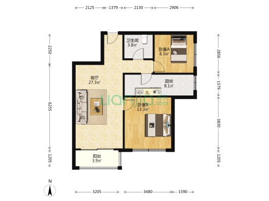 美丽园西区 2室1厅1卫 83平方
